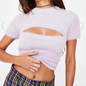 The Ragged Priest Fuzzy Peekaboo Sweater Crop Top